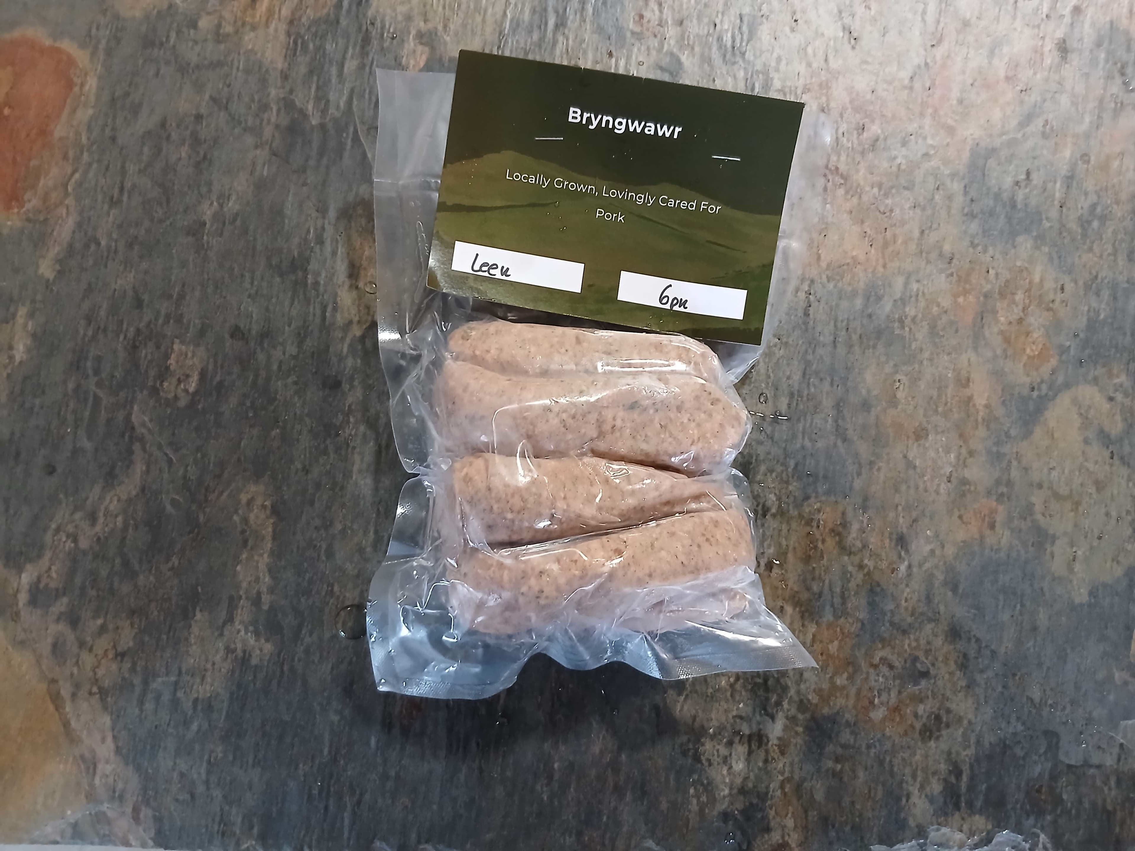 Pork Leek sausages from Bryngwawr Farm in Carmarthen, Wales