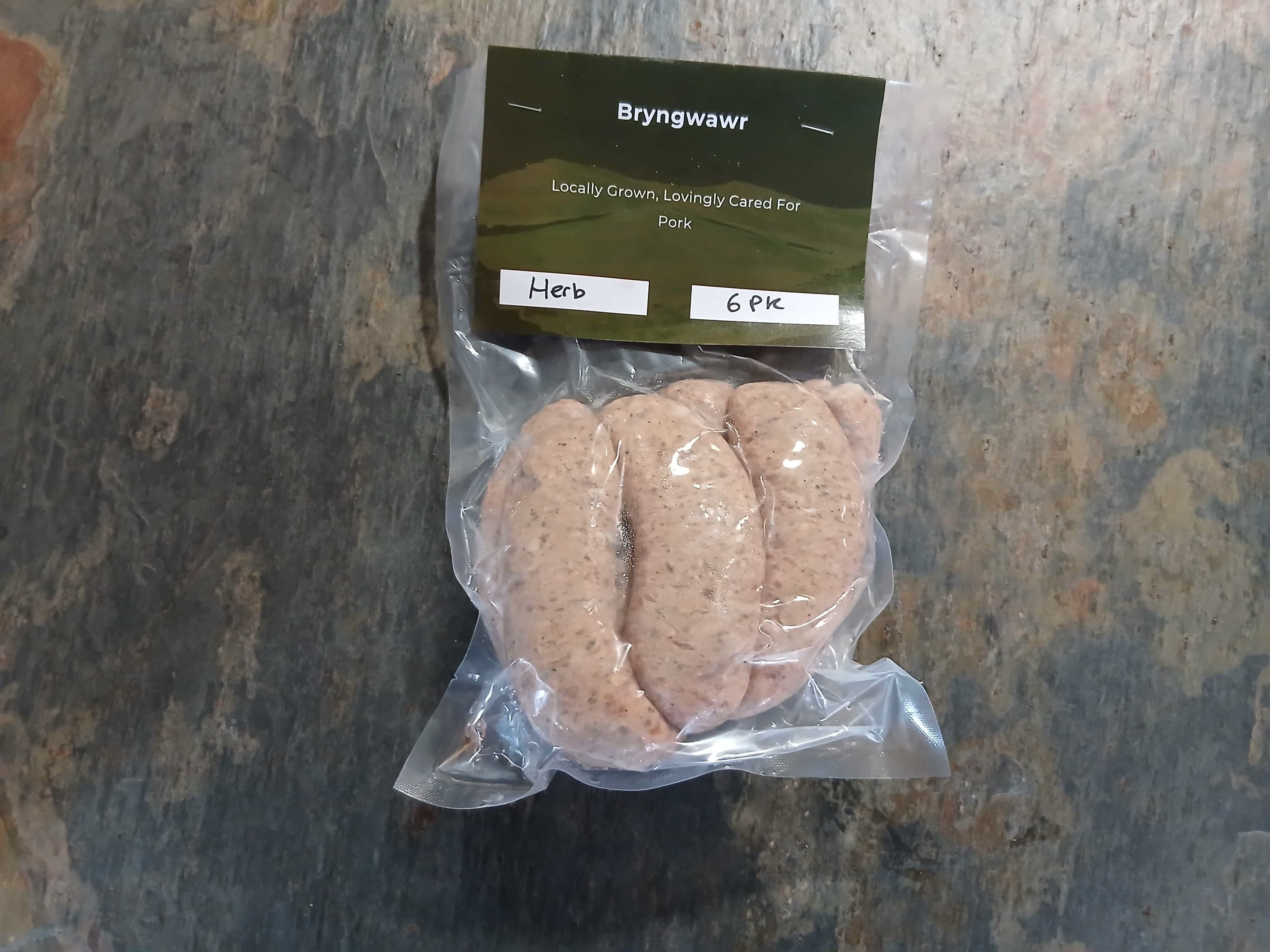 Pork Rosemary & Thyme sausages from Bryngwawr Farm in Carmarthen, Wales